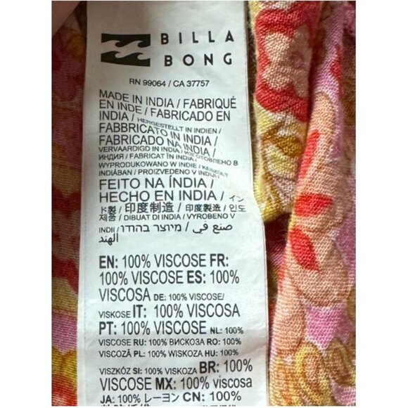 Billabong Womens Colorful Long Sleeve Button Down Floral Blouse Boho Peasant MED - Picture 7 of 10